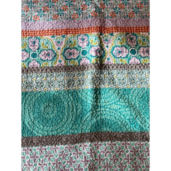 Soft Surroundings Positano Queen Quilt 100% Cotton 86"x86" Reversible Boho Flora - Picture 1 of 5
